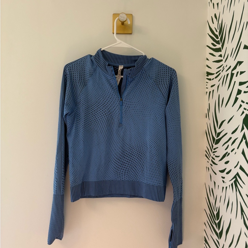 Lululemon Athletica Blue Fitted Ribbed Quarter Zip